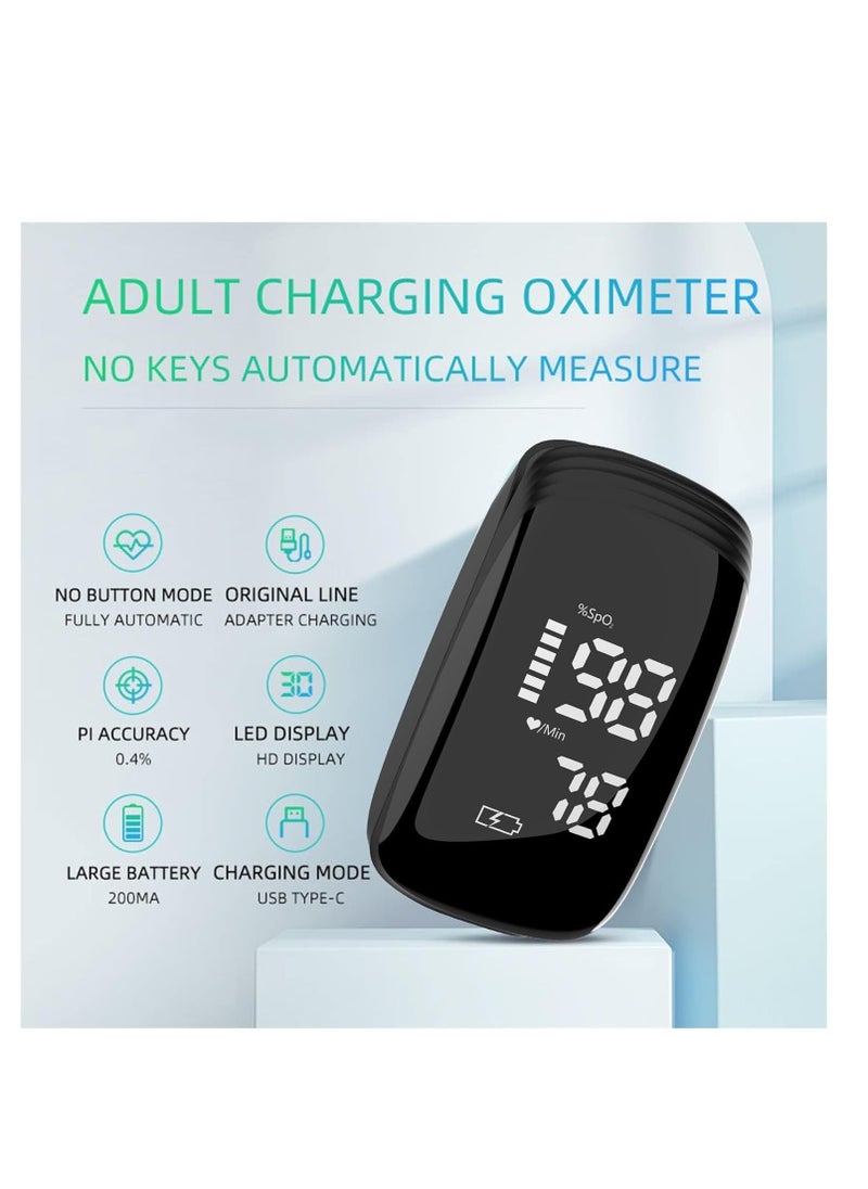 Furtey - Pulse Oximeter Fingertip, Pulse Oximeter Rechargeable,Pulse Oximeter with Rechargeable, Fingertip Blood Oxygen Saturation Monitor Rechargeable, Accurate Fast SpO2 Reading (Black) - Image 1