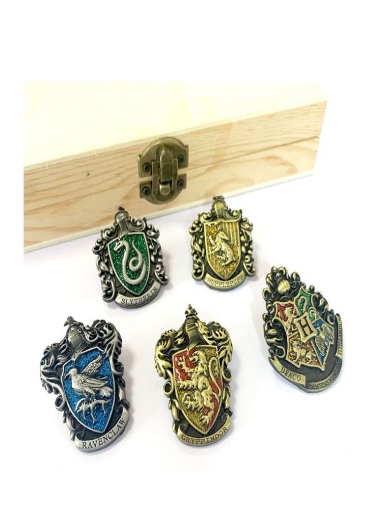 Y&D 5-Piece Harry Potter College Stereo Logo Badge With Wooden Box Set - Image 2