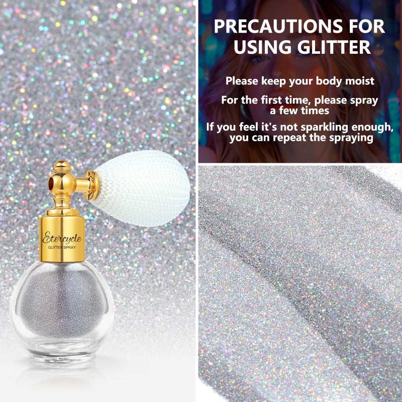 Etercycle Body Glitter Spray, Silver Hair Glitter Extra Fine Face Shimmer Powder, Long-Lasting and Quick-Drying Body Glitter Sparkly Glitter Gifts for Rave Clothes Nail Art Easter Halloween Crafts - Image 3