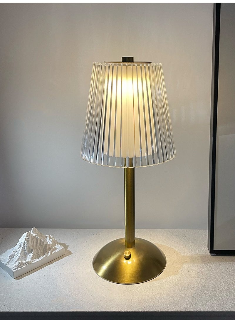 USB - Charging Table Lamp with Metallic Base Pleated Iridescence, Lighting Up the Exquisite Daily Life  - Image 4