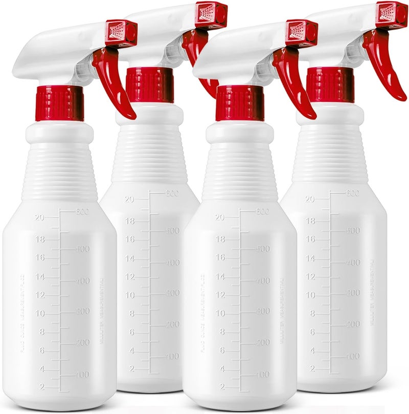 Uineko Plastic Spray Bottles 4 Pack, 24 Oz, Mist & Stream, Heavy Duty HDPE Sprayer Bottle, Leak Proof Empty Spraying Water Bottle for Cleaning Solutions, Planting, Car Detail, Pet Training with Measurement - Image 1