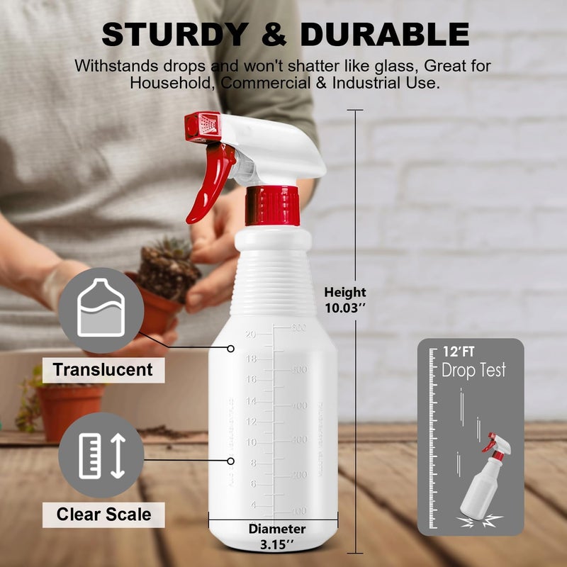 Uineko Plastic Spray Bottles 4 Pack, 24 Oz, Mist & Stream, Heavy Duty HDPE Sprayer Bottle, Leak Proof Empty Spraying Water Bottle for Cleaning Solutions, Planting, Car Detail, Pet Training with Measurement - Image 4