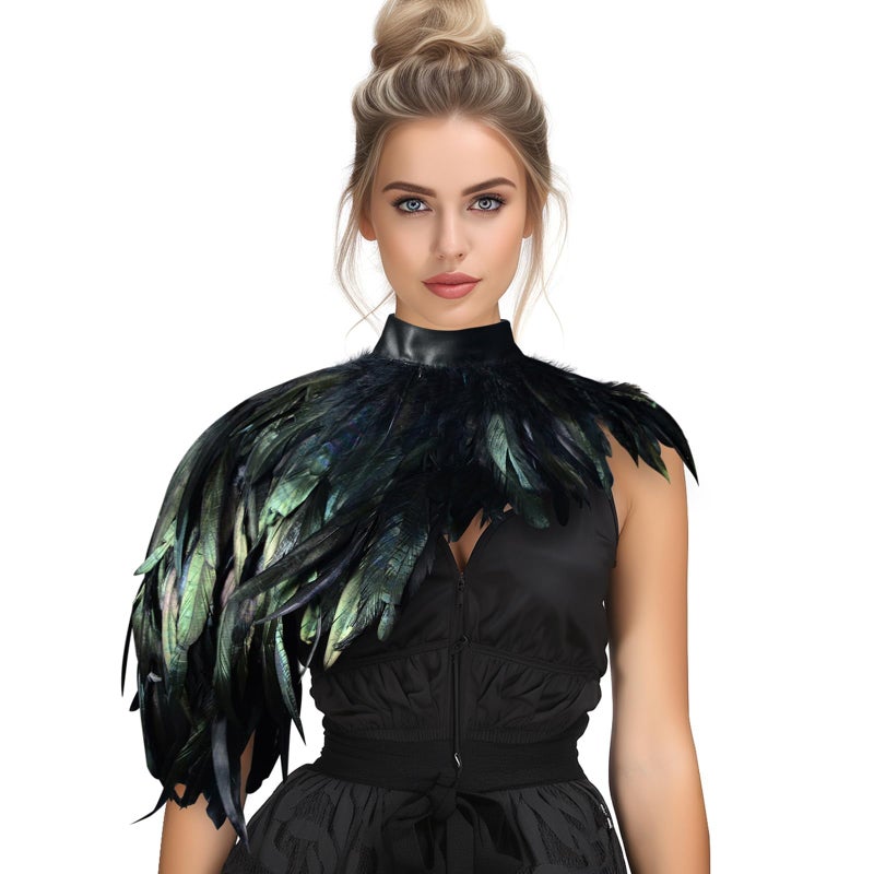 HOMELEX Feather Cape Shawl Costume Black Witch Wings Collar Adult Crow Neck - Image 1