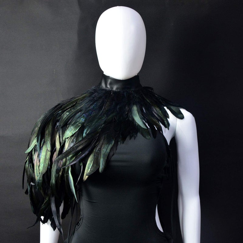 HOMELEX Feather Cape Shawl Costume Black Witch Wings Collar Adult Crow Neck - Image 2