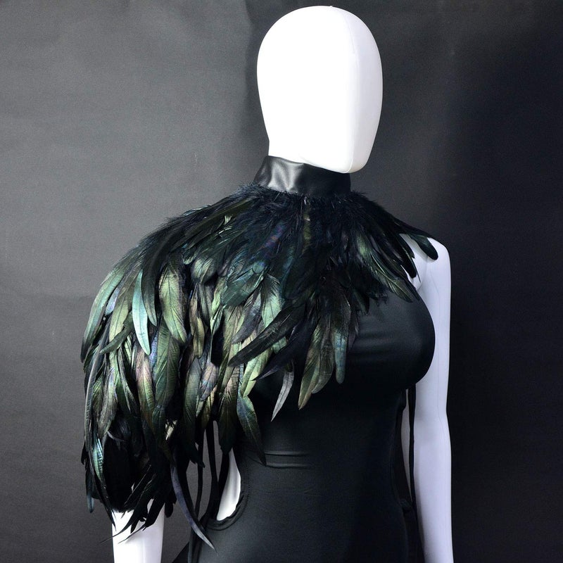 HOMELEX Feather Cape Shawl Costume Black Witch Wings Collar Adult Crow Neck - Image 3