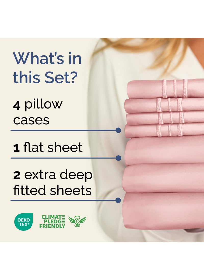 Extra Deep Split King Sheet Set - 7 Piece Breathable and Cooling Sheets - Hotel Luxury Bed Sheets Set - Easy Fit - Soft  Wrinkle Free and Comfy Sheets Set - Baby Pink Sheet Set with Extra Deep Pockets