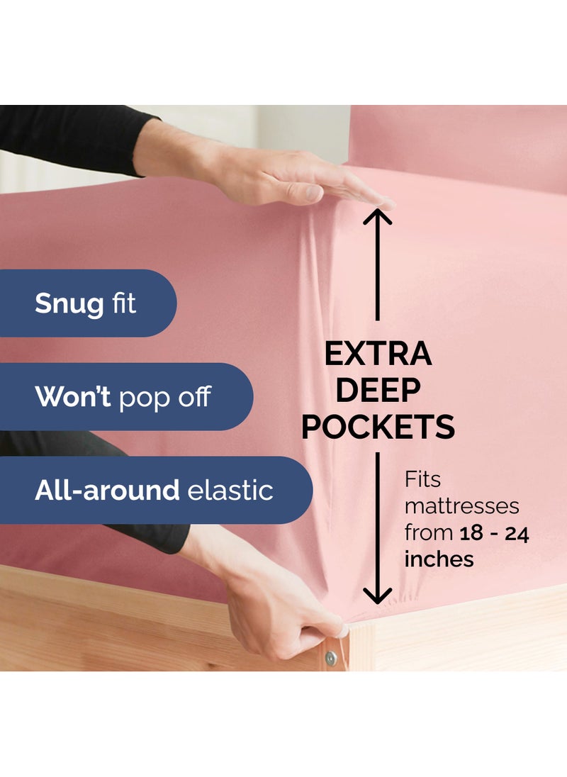Extra Deep Split King Sheet Set - 7 Piece Breathable and Cooling Sheets - Hotel Luxury Bed Sheets Set - Easy Fit - Soft  Wrinkle Free and Comfy Sheets Set - Baby Pink Sheet Set with Extra Deep Pockets