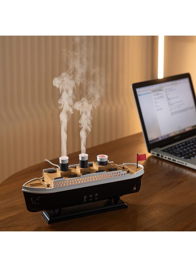 موزع زيوت عطرية  على شكل سفينة مع مصابيح ليد ملونة وجهاز تحكم عن بعد - Image 3