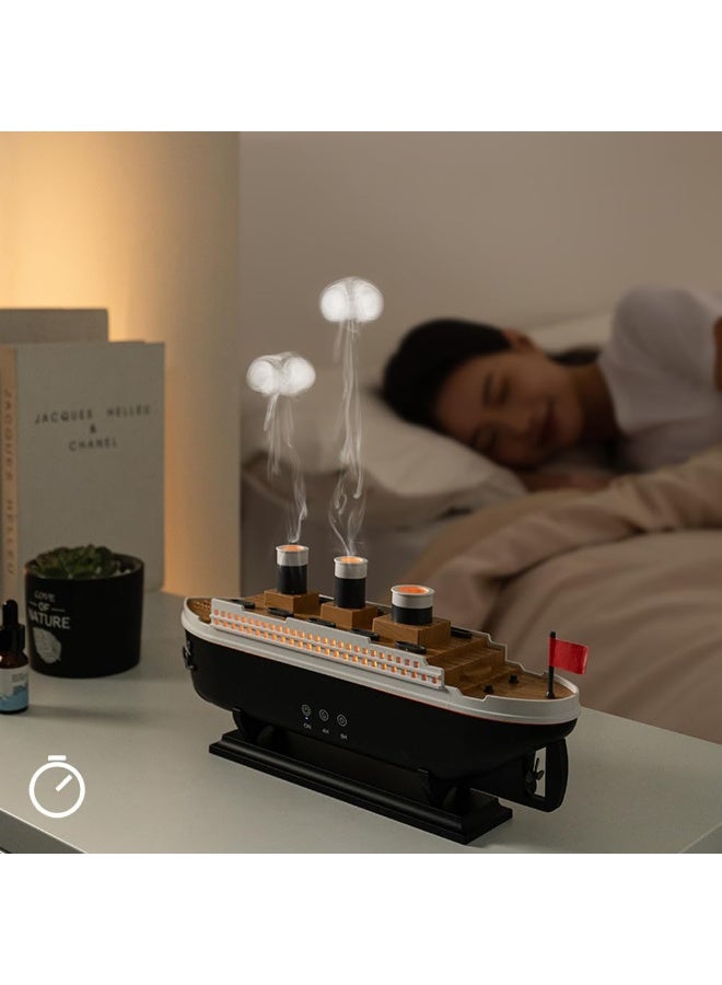 موزع زيوت عطرية  على شكل سفينة مع مصابيح ليد ملونة وجهاز تحكم عن بعد - Image 5