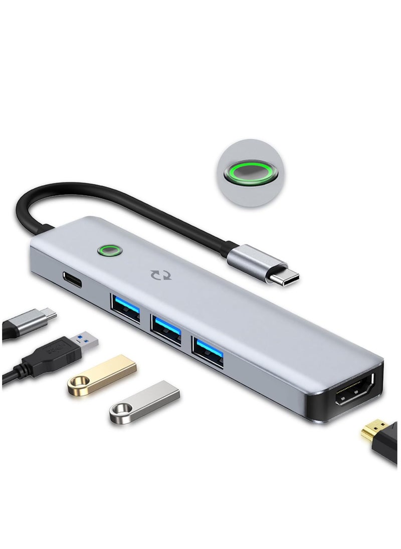 KASTWAVE - One Click Screen Projection/One Click Screen Rest MF Docking Station, Great for Kids with Laptops for School, 4K HDMI HUB USB Splitter 5 in 1 100W PD for MacBook/Pad Pro/Laptop/Phones - Image 1