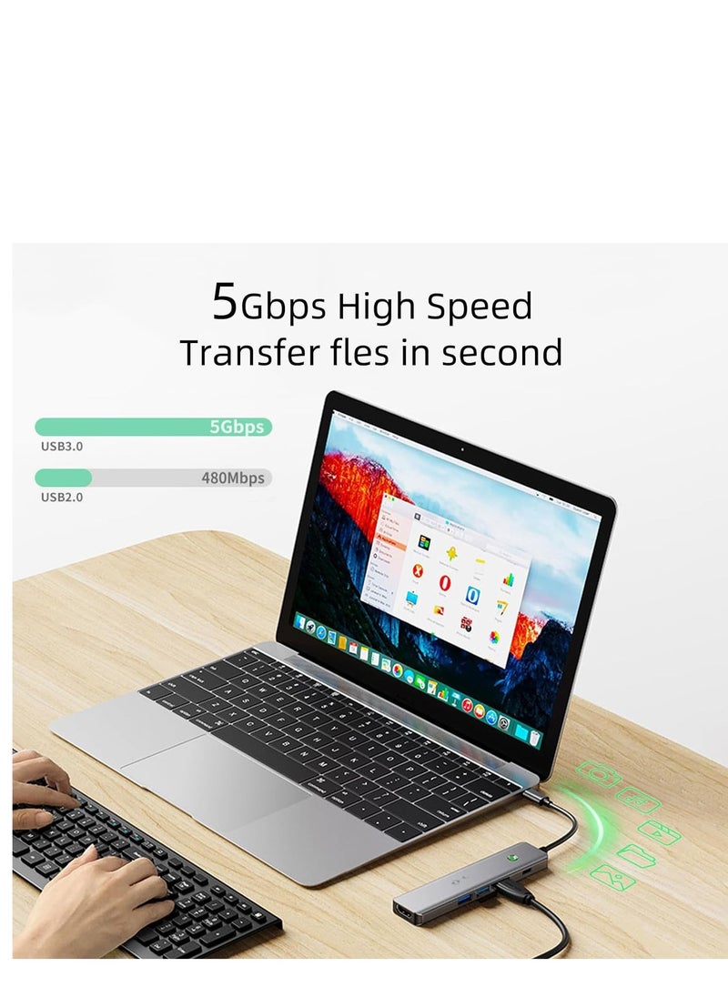 KASTWAVE - One Click Screen Projection/One Click Screen Rest MF Docking Station, Great for Kids with Laptops for School, 4K HDMI HUB USB Splitter 5 in 1 100W PD for MacBook/Pad Pro/Laptop/Phones - Image 1