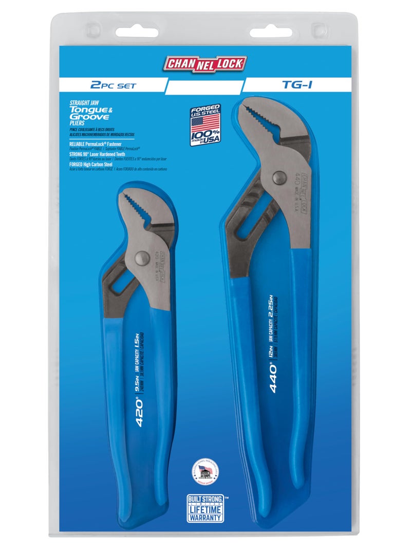 Channellock مجموعة كماشة تشانيلوك للسان والأخدود TG-1-2 قطعة، مفصل منزلق، فولاذ كربوني عالي - 9.5 بوصة، 12 بوصة - Image 2