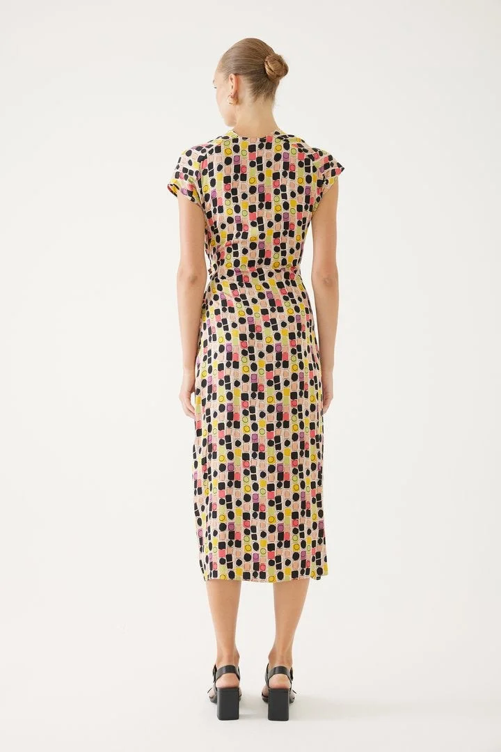 EXQUISE Geometric Pattern Wrap Midi Dress