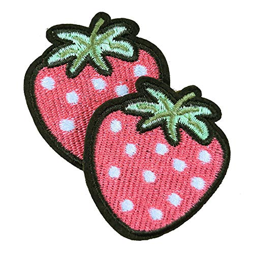 N/M 2-Pack Lovely Strawberry Cute Fruit Embroidered Iron on Patch Sweet Applique Badge - Image 1