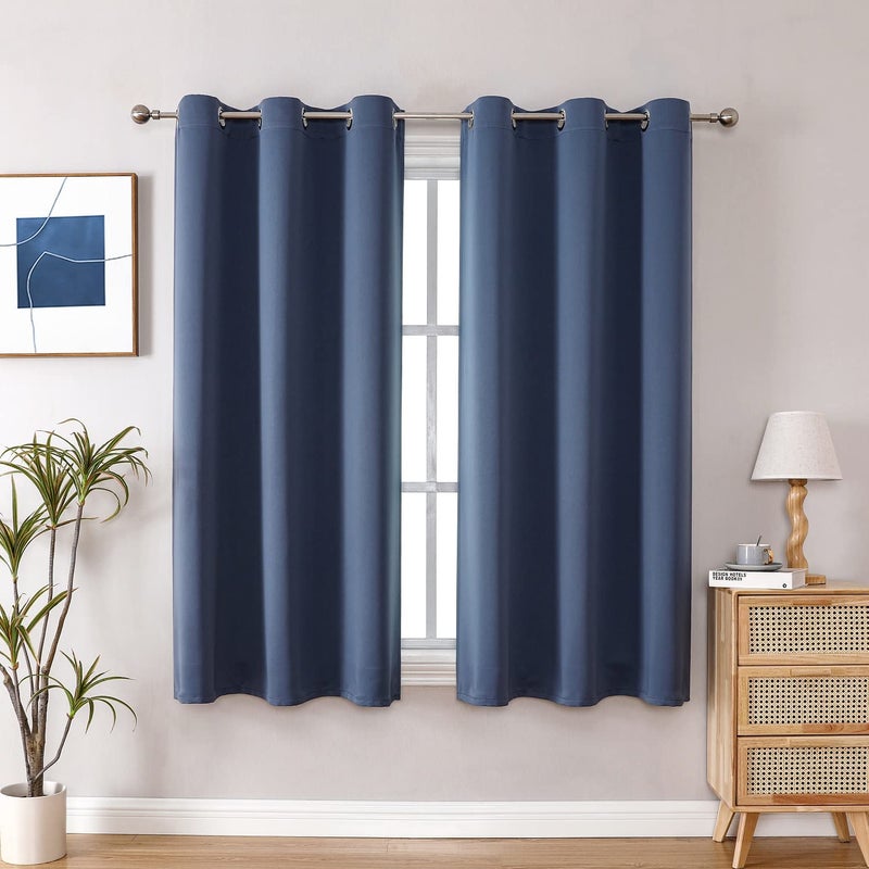 ChrisDowa Small Window Curtains 50 inches Long for Bedroom - Grommet Short Thermal Insulated Room Darkening Curtains for Kitchen (2 Panels  Stone Blue  29 x 50 Inch) - Image 1
