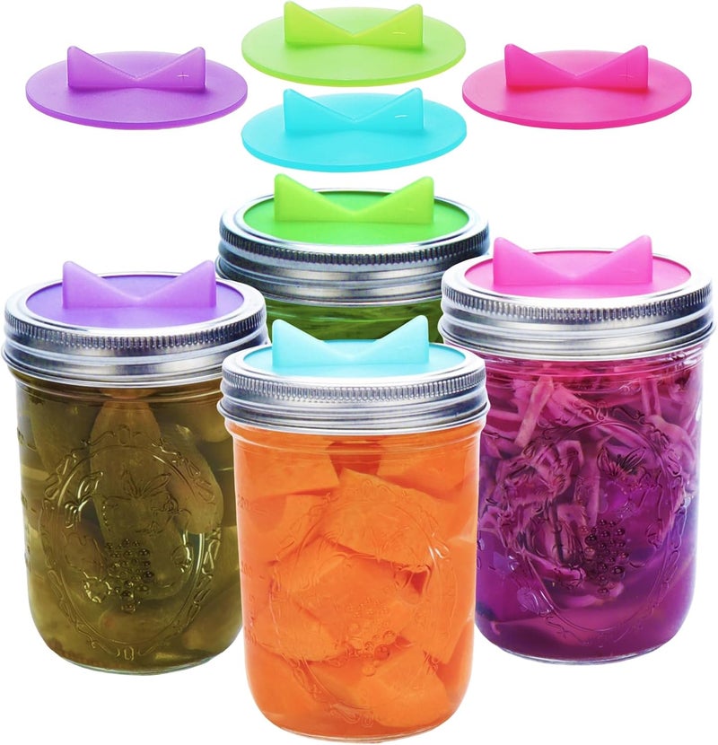 KUNNV 4 Pack Mason Jar Fermentation Lids Silicone Airlock Lids for Wide Mouth Mason Jars (AirLock) - Image 1