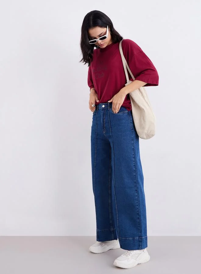 ستايلي Styli Slogan Print Oversized Longline T-Shirt