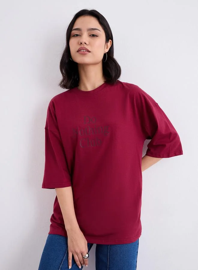 Slogan Print Oversized Longline T-Shirt