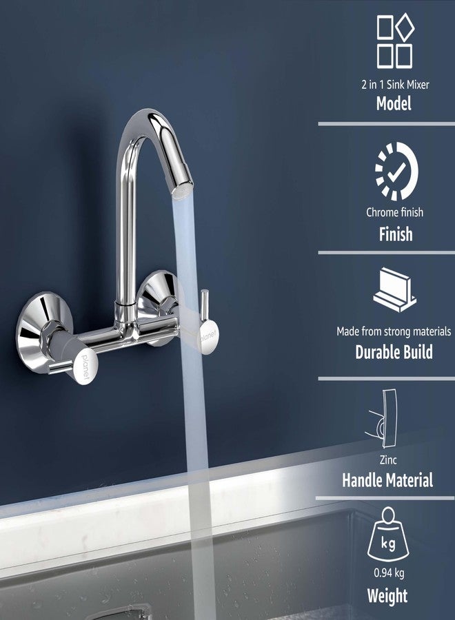 Planet Sink Mixer Tap Hot and Cold with Sustainable Water Flow Nozzle/Basin Mixer Tap Hot and Cold/360° Swivel Spout for Bathroom with Wall Flange (Makasa-Chrome) - Image 2