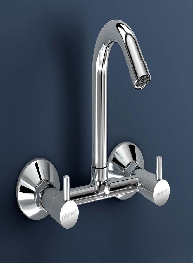 Planet Sink Mixer Tap Hot and Cold with Sustainable Water Flow Nozzle/Basin Mixer Tap Hot and Cold/360° Swivel Spout for Bathroom with Wall Flange (Makasa-Chrome) - Image 1