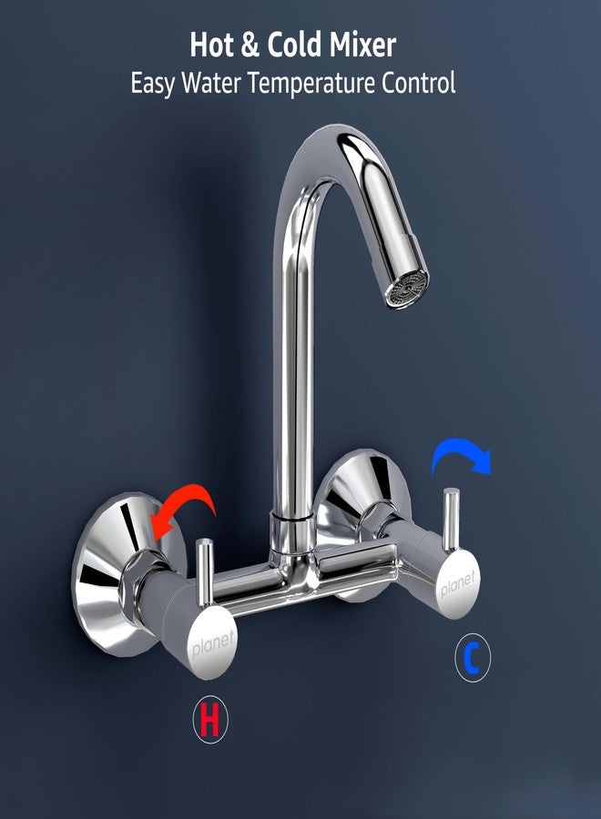 Planet Sink Mixer Tap Hot and Cold with Sustainable Water Flow Nozzle/Basin Mixer Tap Hot and Cold/360° Swivel Spout for Bathroom with Wall Flange (Makasa-Chrome) - Image 4