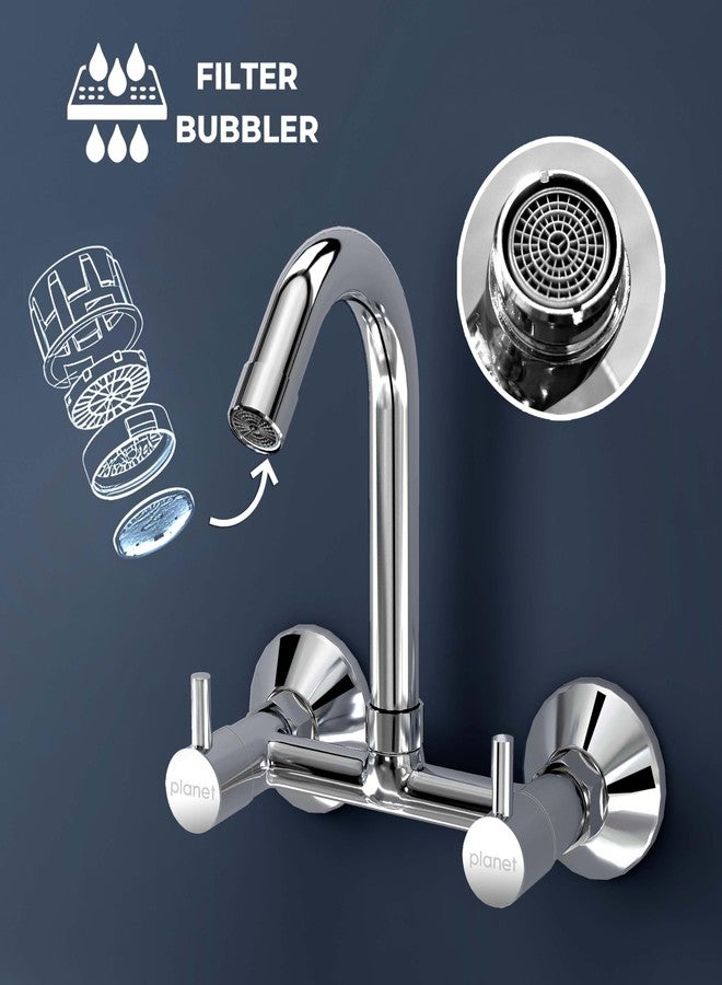 Planet Sink Mixer Tap Hot and Cold with Sustainable Water Flow Nozzle/Basin Mixer Tap Hot and Cold/360° Swivel Spout for Bathroom with Wall Flange (Makasa-Chrome) - Image 5