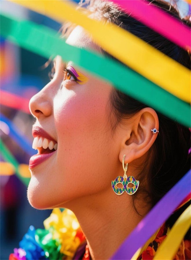 RLHRNDE 16 Pairs Mardi Gras Earrings for Women Men Glitter Crown Carnival Theme Mask Feather Letter MARDI GRAS Hoop Earrings Colorful Carnival Cosplay Party Earrings Jewelry Holiday Party Accessories (16 Pairs) - Image 2