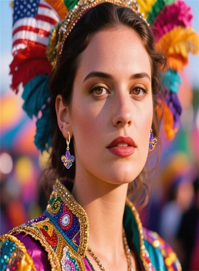 RLHRNDE 16 Pairs Mardi Gras Earrings for Women Men Glitter Crown Carnival Theme Mask Feather Letter MARDI GRAS Hoop Earrings Colorful Carnival Cosplay Party Earrings Jewelry Holiday Party Accessories (16 Pairs) - Image 4