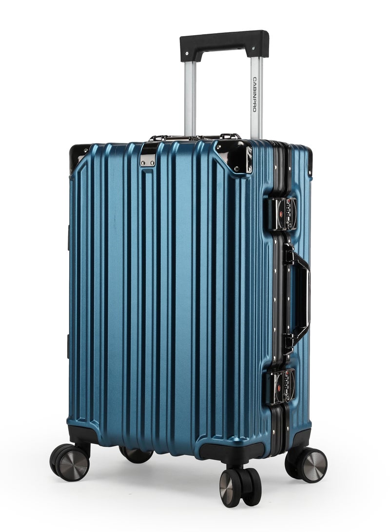 CABINPRO Lightweight Aluminum Frame Fashion Luggage Trolley Polycarbonate Hard Case Carry On Suitcase with 4 Quite 360 Degree Double Spinner Wheels CP001 Dark Blue - Image 1