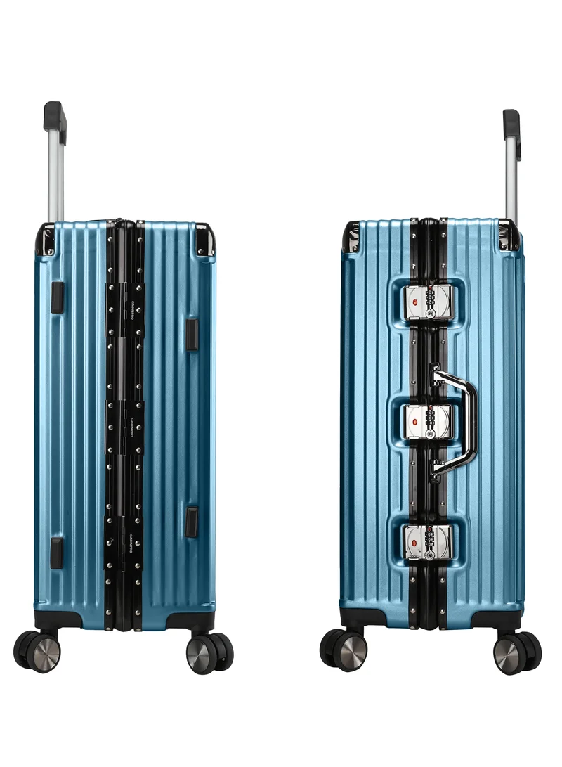 CABINPRO Lightweight Aluminum Frame Fashion Luggage Trolley Polycarbonate Hard Case Carry On Suitcase with 4 Quite 360 Degree Double Spinner Wheels CP001 Dark Blue