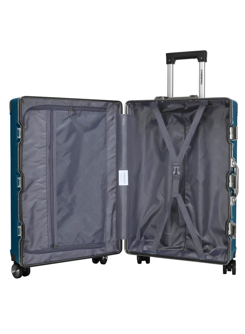 CABINPRO Lightweight Aluminum Frame Fashion Luggage Trolley Polycarbonate Hard Case Carry On Suitcase with 4 Quite 360 Degree Double Spinner Wheels CP001 Dark Blue