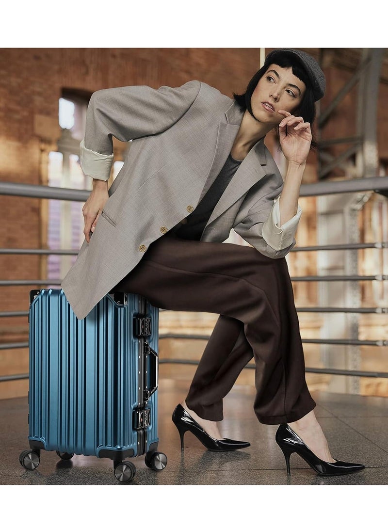 CABINPRO Lightweight Aluminum Frame Fashion Luggage Trolley Polycarbonate Hard Case Carry On Suitcase with 4 Quite 360 Degree Double Spinner Wheels CP001 Dark Blue - Image 2