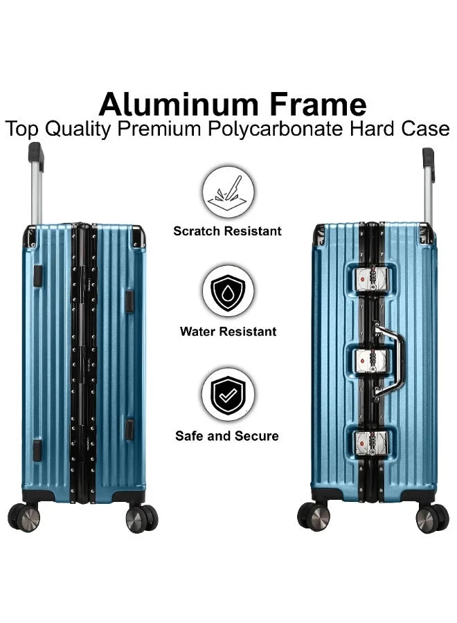 Cabinpro Dark Blue Lightweight Aluminum Frame Fashion Luggage Trolley Polycarbonate Hard Case Carry On Suitcase with 4 Quite 360 Degree Double Spinner Wheels CP001 Dark Blue  | Best Price UAE