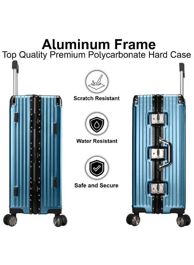 CABINPRO Lightweight Aluminum Frame Fashion Luggage Trolley Polycarbonate Hard Case Carry On Suitcase with 4 Quite 360 Degree Double Spinner Wheels CP001 Dark Blue - Image 5