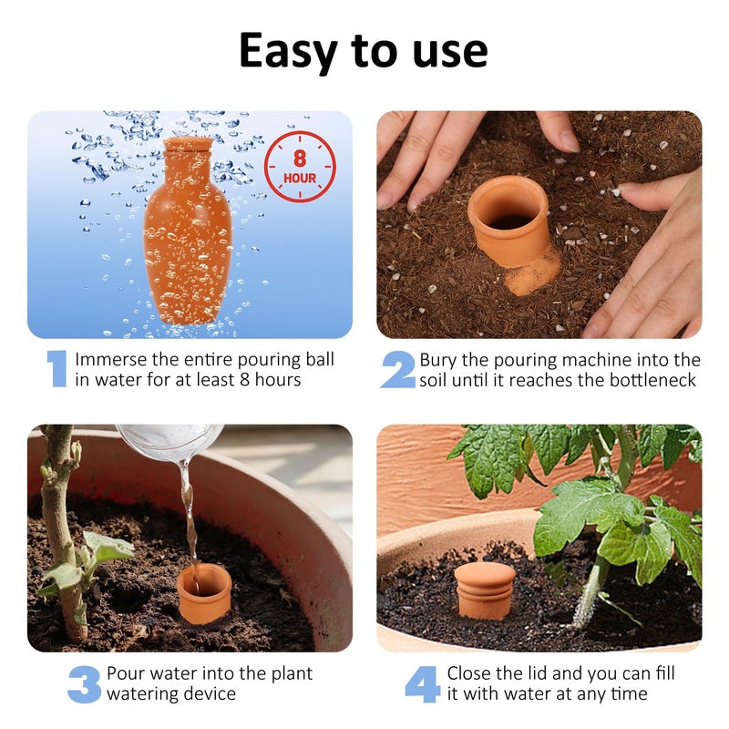 Lovely Ran 4pcs Ollas 3.1inch Plant Watering Globes Clay Watering Pot with lid Terra Cotta Clay Irrigation Globes Terracotta Watering Simple Irrigation Peripheral Water System Self Watering System - Image 4