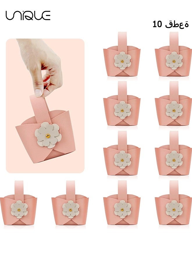Unique Flower Leather Gift Boxes, 10 Pack Cute Reusable Candy Box, Birthday Wedding Party Favor Bags Set, Small Handbags with Handle for Mother Day Anniversary Bridal Party Supplies, Pink - Image 1