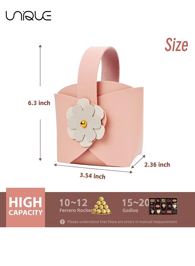 Unique Flower Leather Gift Boxes, 10 Pack Cute Reusable Candy Box, Birthday Wedding Party Favor Bags Set, Small Handbags with Handle for Mother Day Anniversary Bridal Party Supplies, Pink - Image 2
