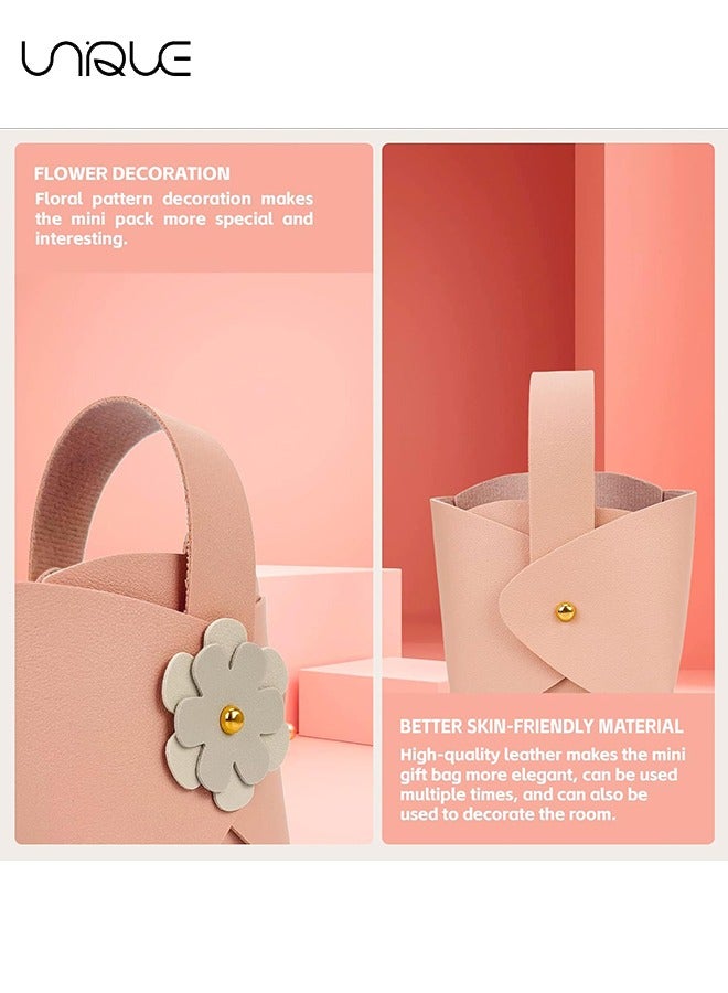 Unique Flower Leather Gift Boxes, 10 Pack Cute Reusable Candy Box, Birthday Wedding Party Favor Bags Set, Small Handbags with Handle for Mother Day Anniversary Bridal Party Supplies, Pink - Image 4