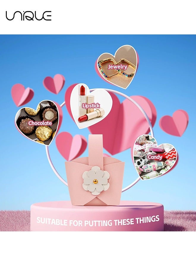 Unique Flower Leather Gift Boxes, 10 Pack Cute Reusable Candy Box, Birthday Wedding Party Favor Bags Set, Small Handbags with Handle for Mother Day Anniversary Bridal Party Supplies, Pink - Image 5