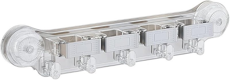 منظم ممسحة شفاف مثبت على الحائط مع 5 خطافات لتخزين أدوات التنظيف - Image 1