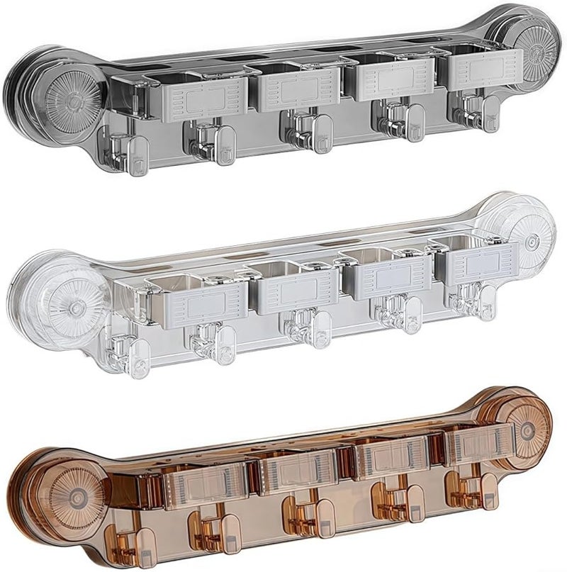 منظم ممسحة شفاف مثبت على الحائط مع 5 خطافات لتخزين أدوات التنظيف - Image 4