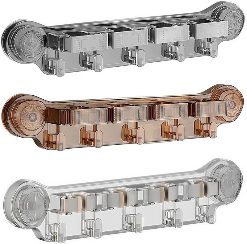 منظم ممسحة شفاف مثبت على الحائط مع 5 خطافات لتخزين أدوات التنظيف - Image 3