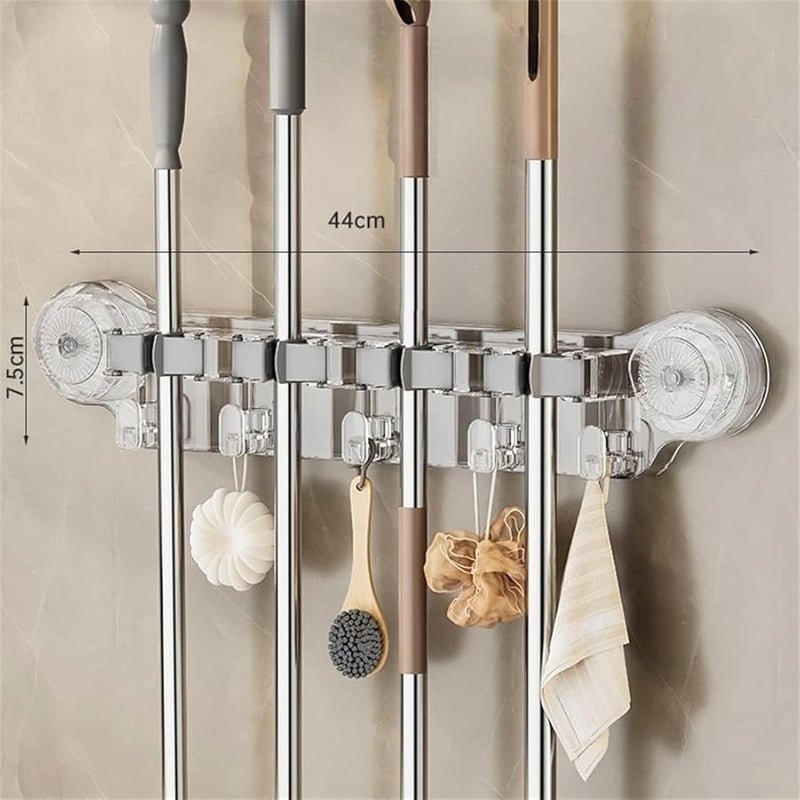 منظم ممسحة شفاف مثبت على الحائط مع 5 خطافات لتخزين أدوات التنظيف - Image 5