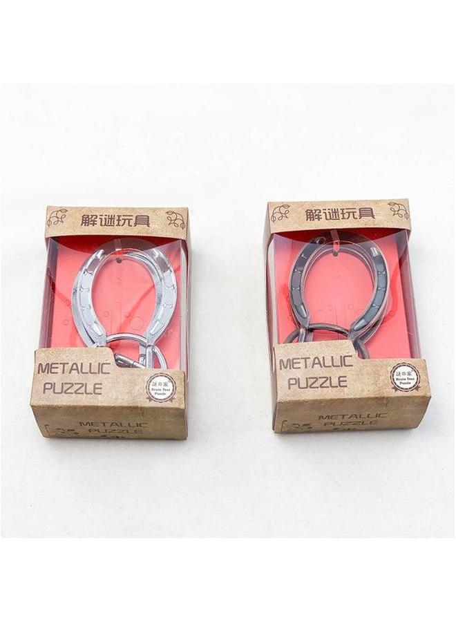 Magic Alloy Horse Hoof Intelligence Unlocking Toy Nine Linked Rings Adult Puzzle Metal Material Educational Function-Color:2  - Image 2
