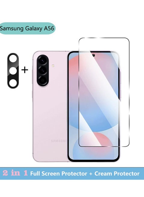 واقي شاشة 2 في 1 وواقي كاميرا لهاتف Samsung Galaxy A56 - درع شفاف عالي التغطية الكاملة للحماية من الخدوش والصدمات