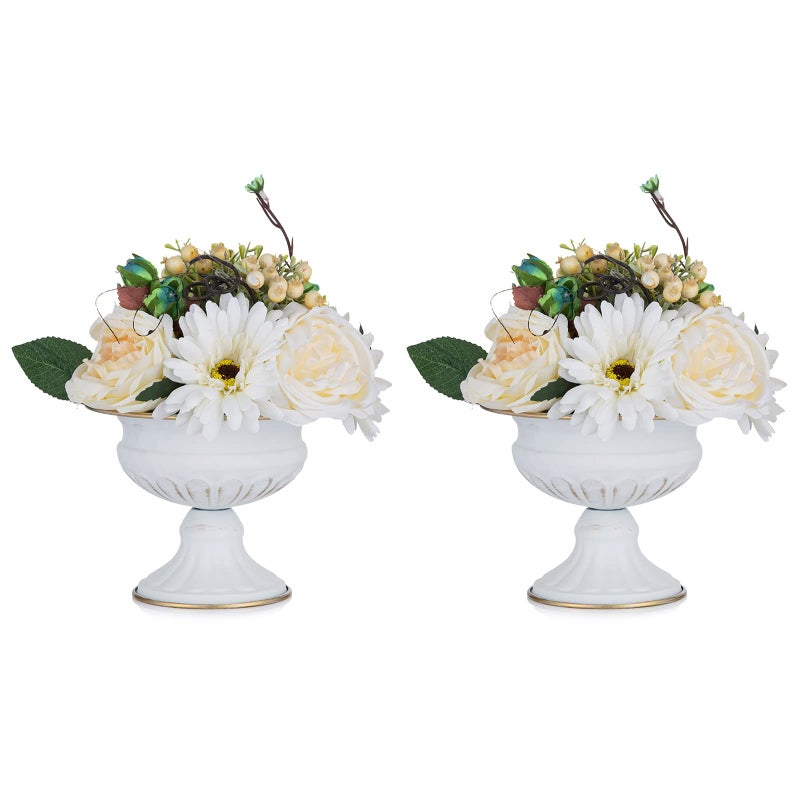 Nuptio Pcs of 2 Mini Sized Metal Urn Planter Elegant Wedding Centerpieces Vase for Wedding Party Decoration 126cm496 Tall Trumpet Vase Flower Holder for Anniversary Ceremony White