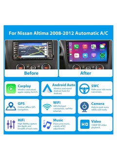 شيزا ستار شاشة أندرويد لنيسان ألتيما 2008 إلى 2012 4 جيجابايت رام 64 جيجابايت روم تدعم أبل كاربلاي أندرويد أوتو شاشة لمس عالية الدقة مدمجة في بلوتوث راديو USB واي فاي متجر بلاي كاميرا احتياطية تتضمن (تيار متردد  - Image 2