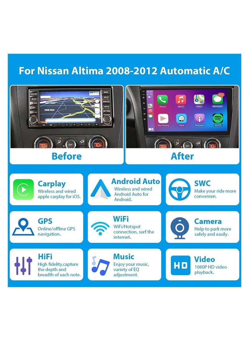 SHEZA STAR Android Screen For Nissan Altima 2008 To 2012 4GB RAM 64GB ROM Support Apple Carplay Android Auto Full HD Touch Screen built In Bluetooth USB Radio WiFi Play Store Backup Camera include(Automatic AC)  - Image 2