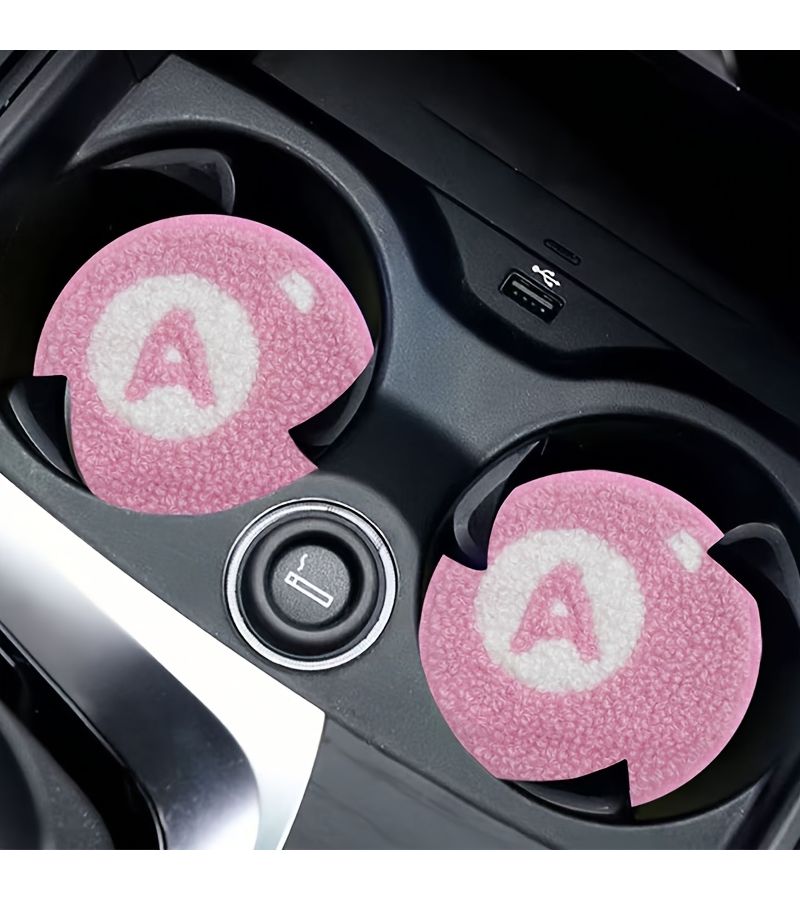 2Pcs Polychrome Plush Letter A Cup Coasters Car Interior Accessories - Image 4
