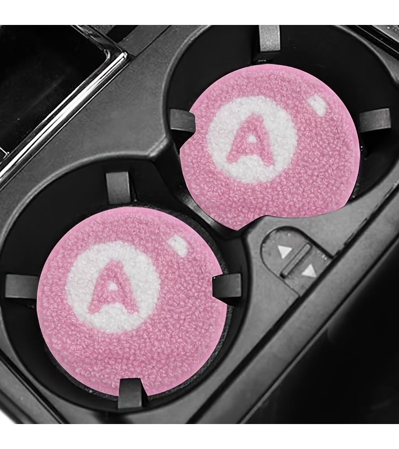 2Pcs Polychrome Plush Letter A Cup Coasters Car Interior Accessories - Image 1